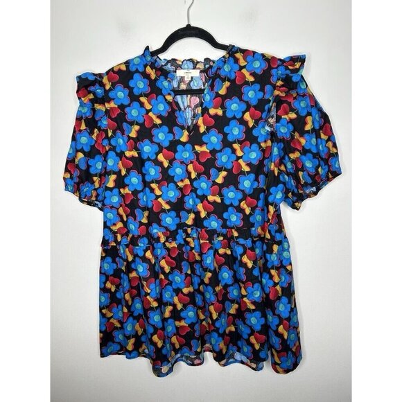 Entro Top Womens Blue Floral Short Sleeve Flowy Boho Blouse Size 2X - Picture 1 of 8